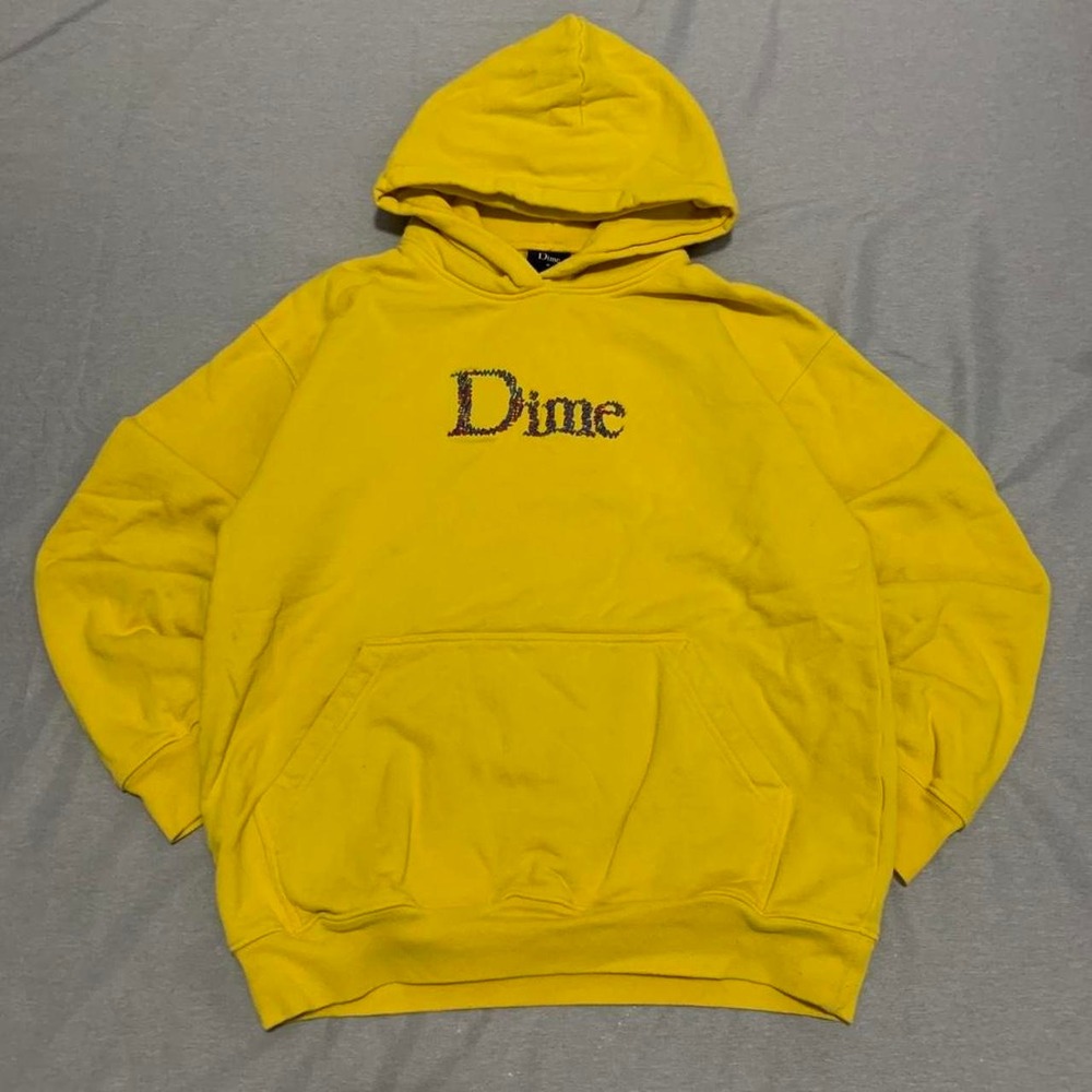 Dime I Know Embroidered Logo Hoodie Yellow Mens Size Medium Streetwear Fleece